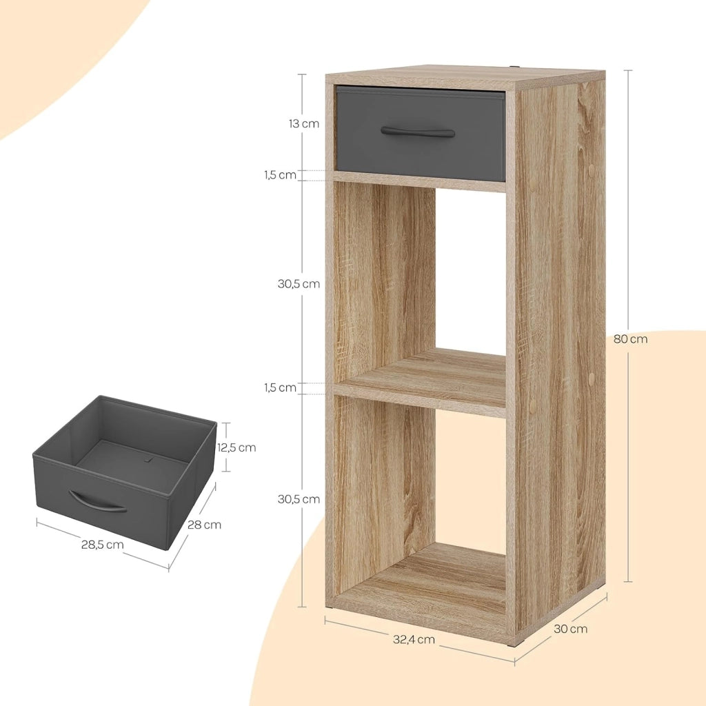 Libreria da Terra, Unità di Stoccaggio a Cubo a 3 Livelli con Cassetto, Unità di Scaffale in Piedi Scaffale a Cubo Aperto, per Studio, Camera da Letto e Soggiorno, Rovere chiaro, SK055hei