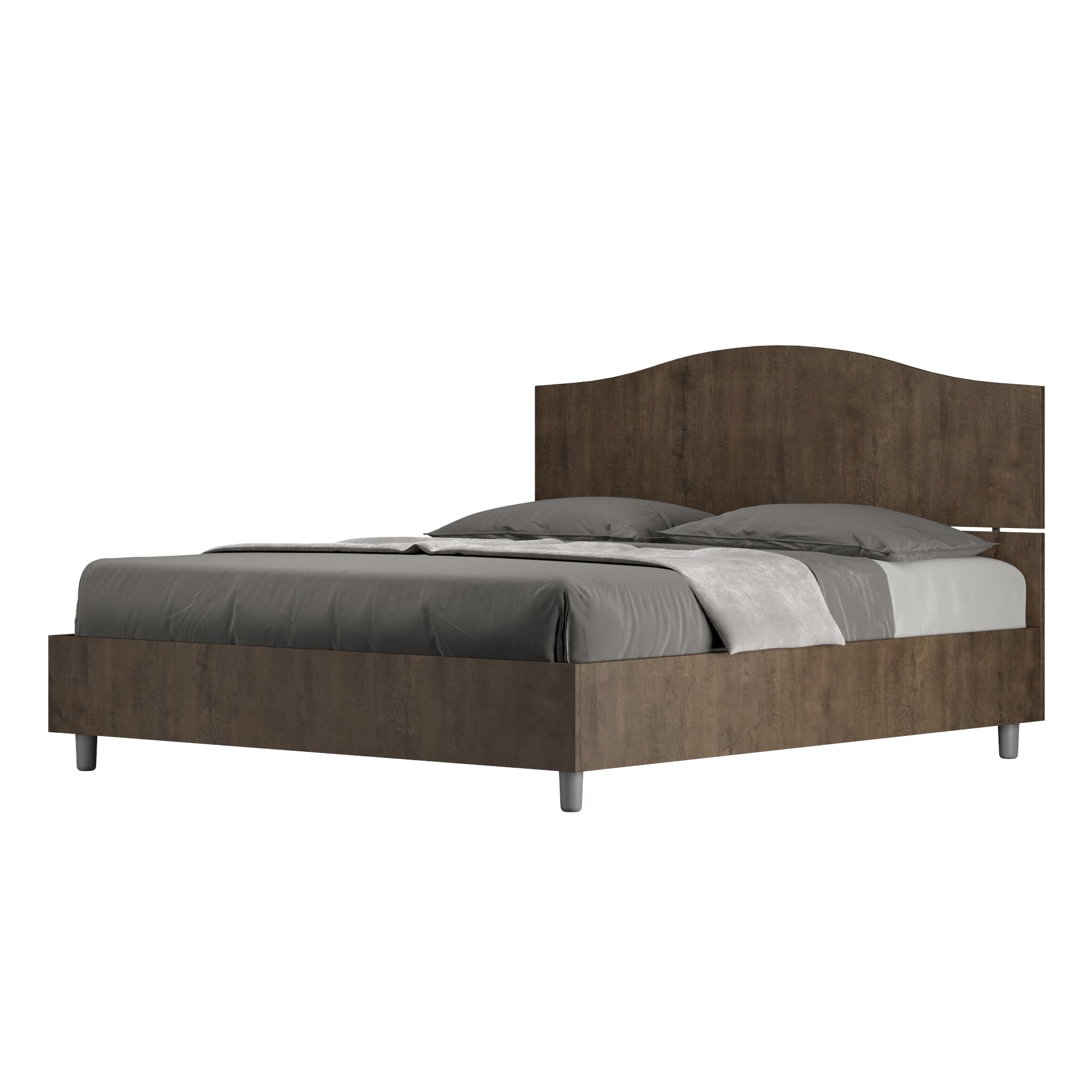 Letto Matrimoniale 160x200 cm con Rete e Contenitore Alzata Comoda Testata Sagomata Dores Noce
