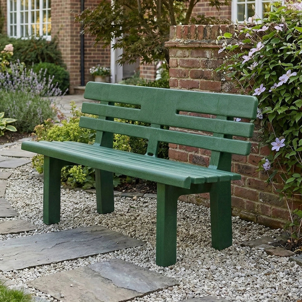Panchina da esterno Alim, Panca monoblocco da giardino, Panchina outdoor, 100% Made in Italy, 110x52h71 cm, Verde