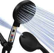 Douchekop con 10 impostazioni di getto, doccia a mano di lusso 5" con alta velocità di flusso e getti ad alta pressione, acciaio inox premium, tubo e gancio da 1,80 metri (nero, opaco, con filtro)
