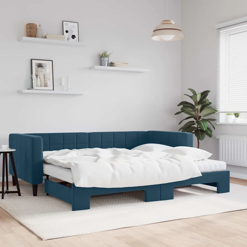 Divano Letto Estraibile con Materassi Blu 90x200 cm Velluto 3196714