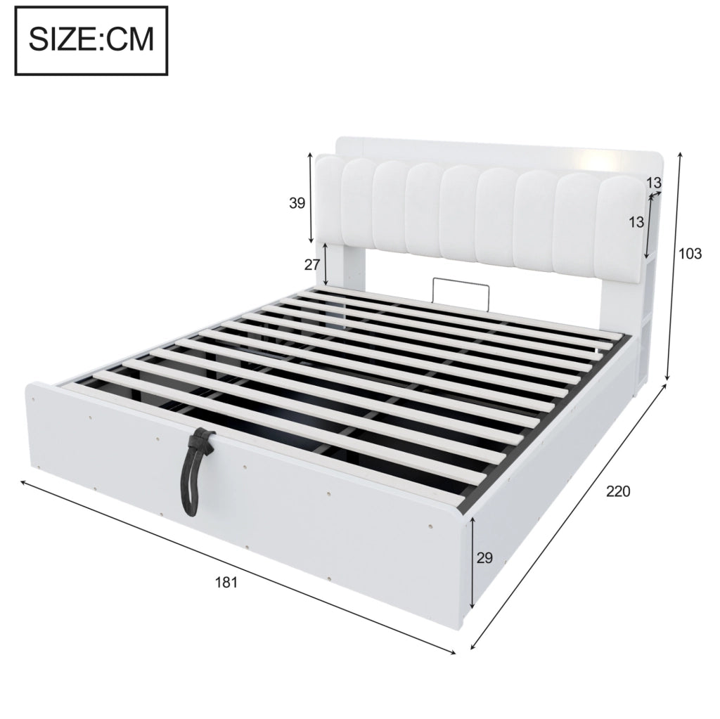 Letto matrimoniale 180x200 cm con contenitore idraulico e USB