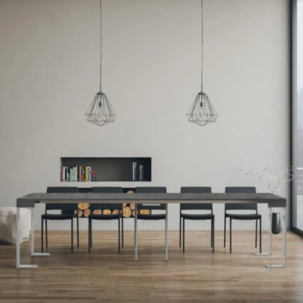 Consolle allungabile 90x40/300 cm Tecno cemento gambe bianche