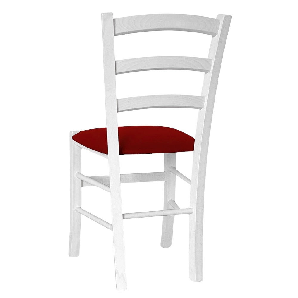 Sedie da sala da pranzo in legno Venezia bianche con seduta in similpelle rossa