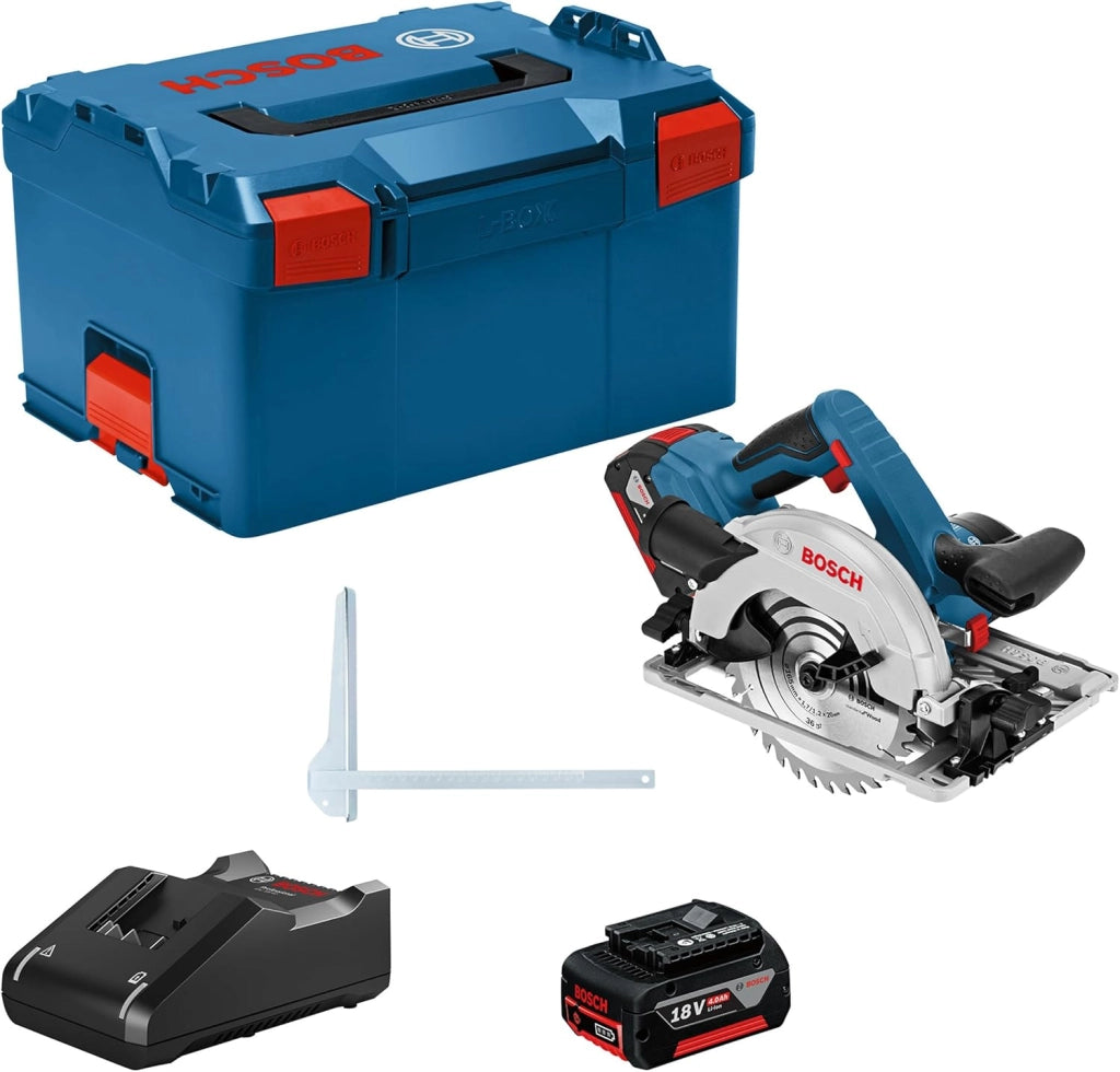 Bosch Professional 18V System Sega Circolare a Batteria Gks 18V-57 G (Compatibile conBinario di Guida, Prof. di Taglio: 57 Mm, Incl. 2 Batt. 4.0Ah, Caricabatt. Rapido Gal 18V-40, 1 Lama, L-Boxx)