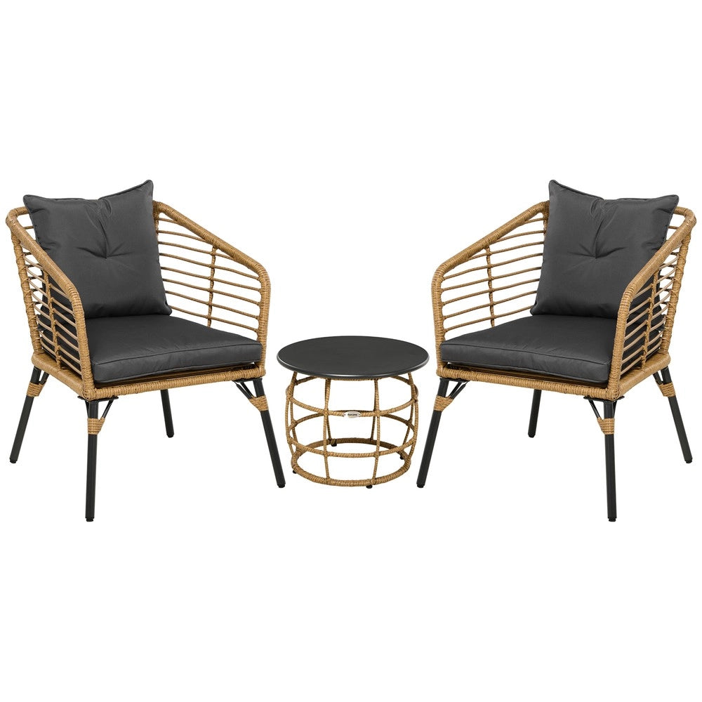 Set Bistrot da Giardino 3 Pezzi con Tavolino e 2 Sedie, Cuscini, Polyrattan ¨C Xylo ¨C Beige e Antracite
