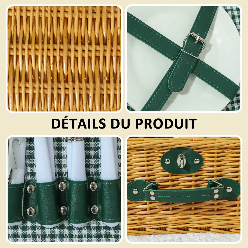 Cestino da Picnic in Rattan per 2 Persone ¨C zephmum ¨C Marrone con Compartimento Isolante e Copertura Impermeabile