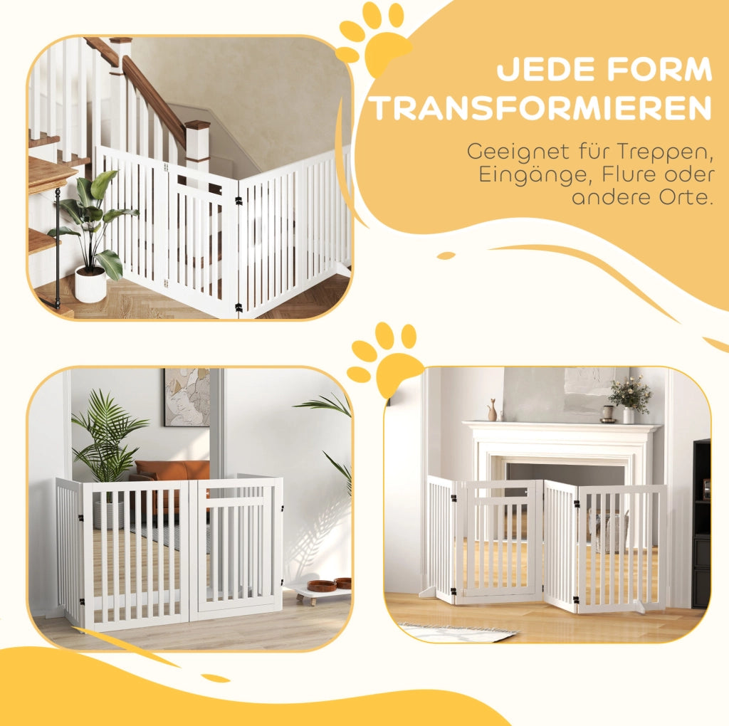 Cancelletto Divisorio Pieghevole Senza Fori con 4 Pannelli e Porta, Bianco, 240x81 cm