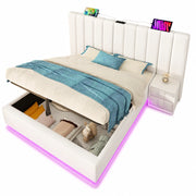 Letti contenitori 160x200 cm con LED e ricarica USB-C; PU bianco (Senza materasso)