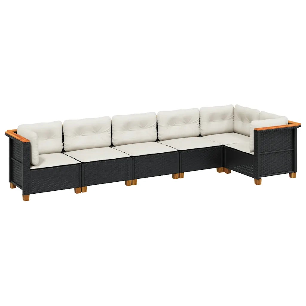 Set Divano da Giardino 6 pz | Set Salotto da Giardino con Cuscini Nero in Polyrattan