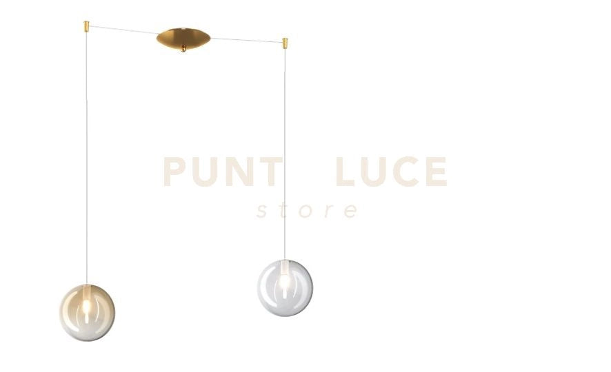SOSPENSIONE OTTONE SAT. 2 LUCI SPOSTABILE VETRI TR + AM 1184OS-S2 S-TA