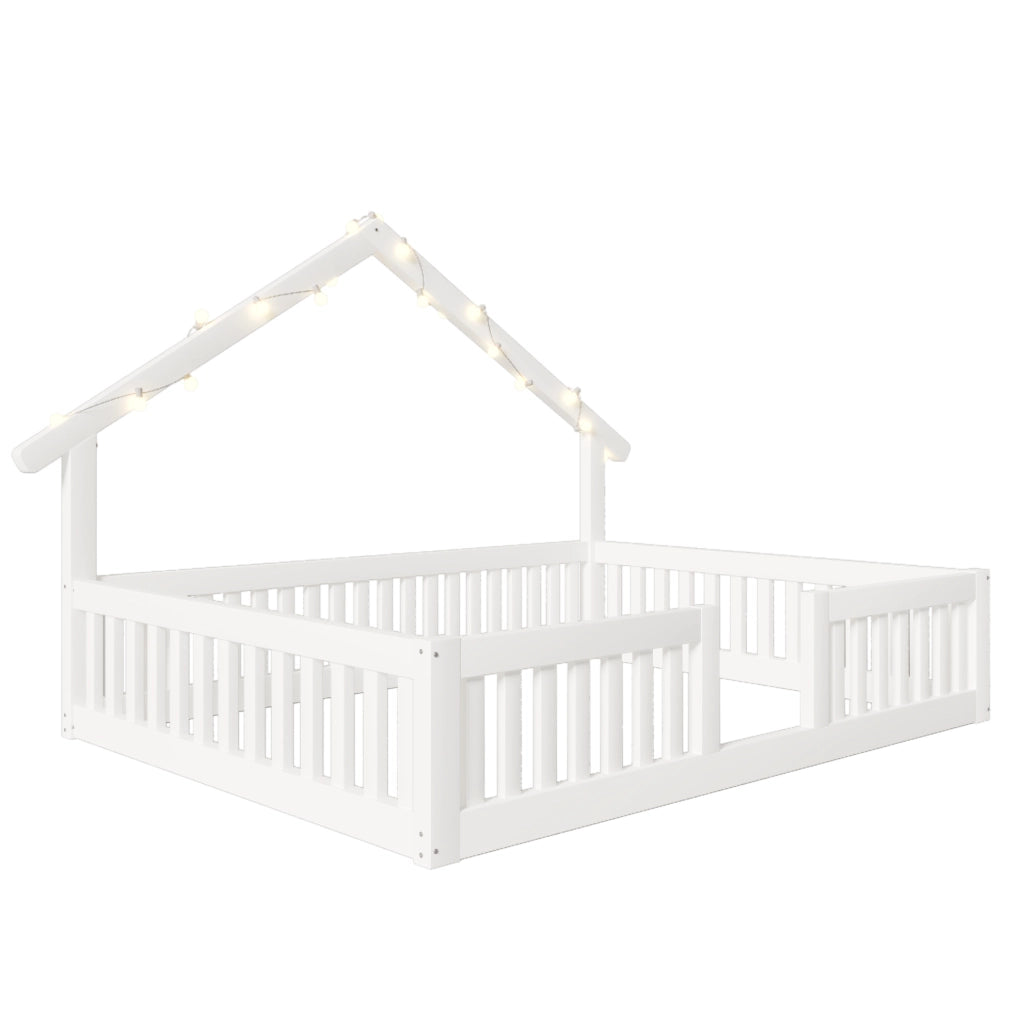 Letto a casetta per bambini 140x200 cm in MDF e pino bianco con LED e sponde