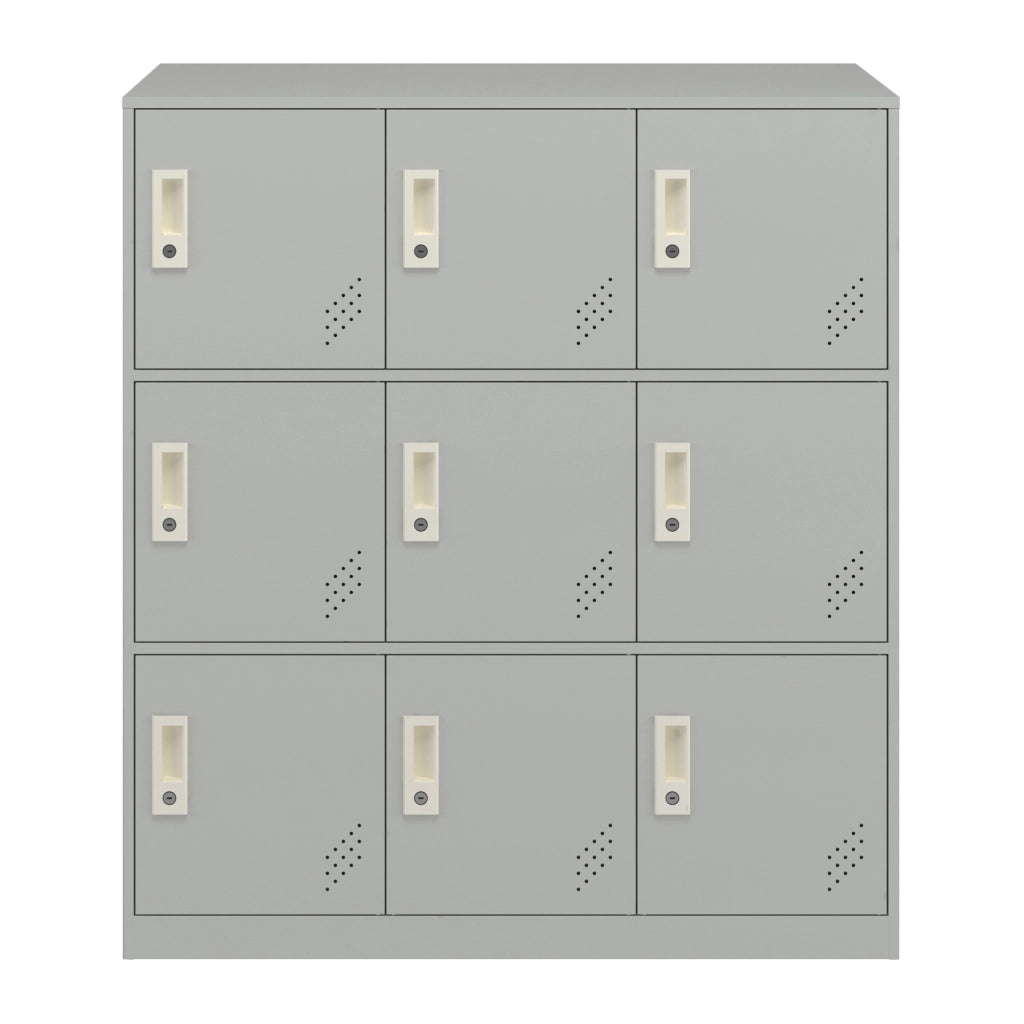 Armadio Casellario Rautavaara in Acciaio 9 Ante con Serratura 100 x 90 x 40 cm Grigio Pallido [en.casa]