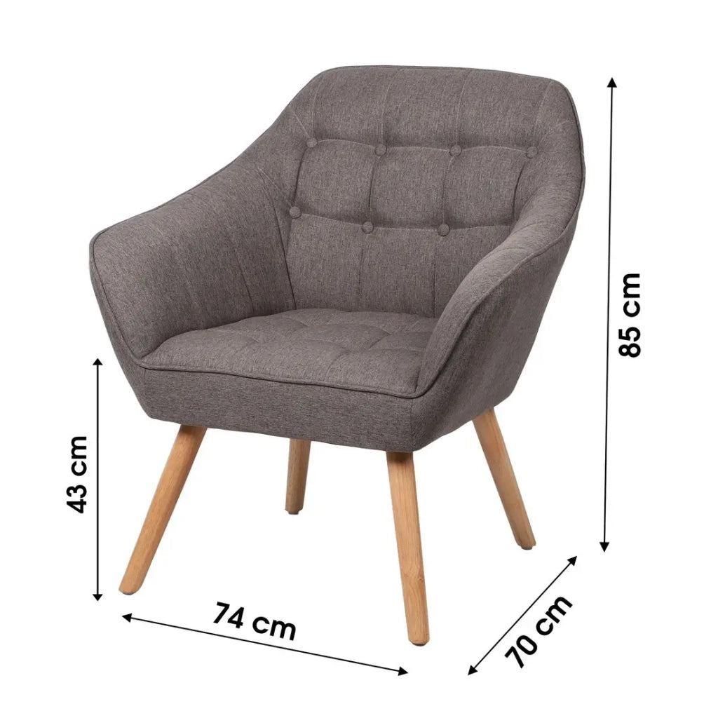 Poltrona in tessuto grigio scuro con piedi in legno – 74x70xH85 cm, altezza della seduta 43 cm – Collezione ARCTIKA