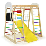 Set arrampicata 8 in 1 per bambini con abaco e altalena-Set arrampicata di legno con scivolo e scala Colorato-Arrampicate e scivoli