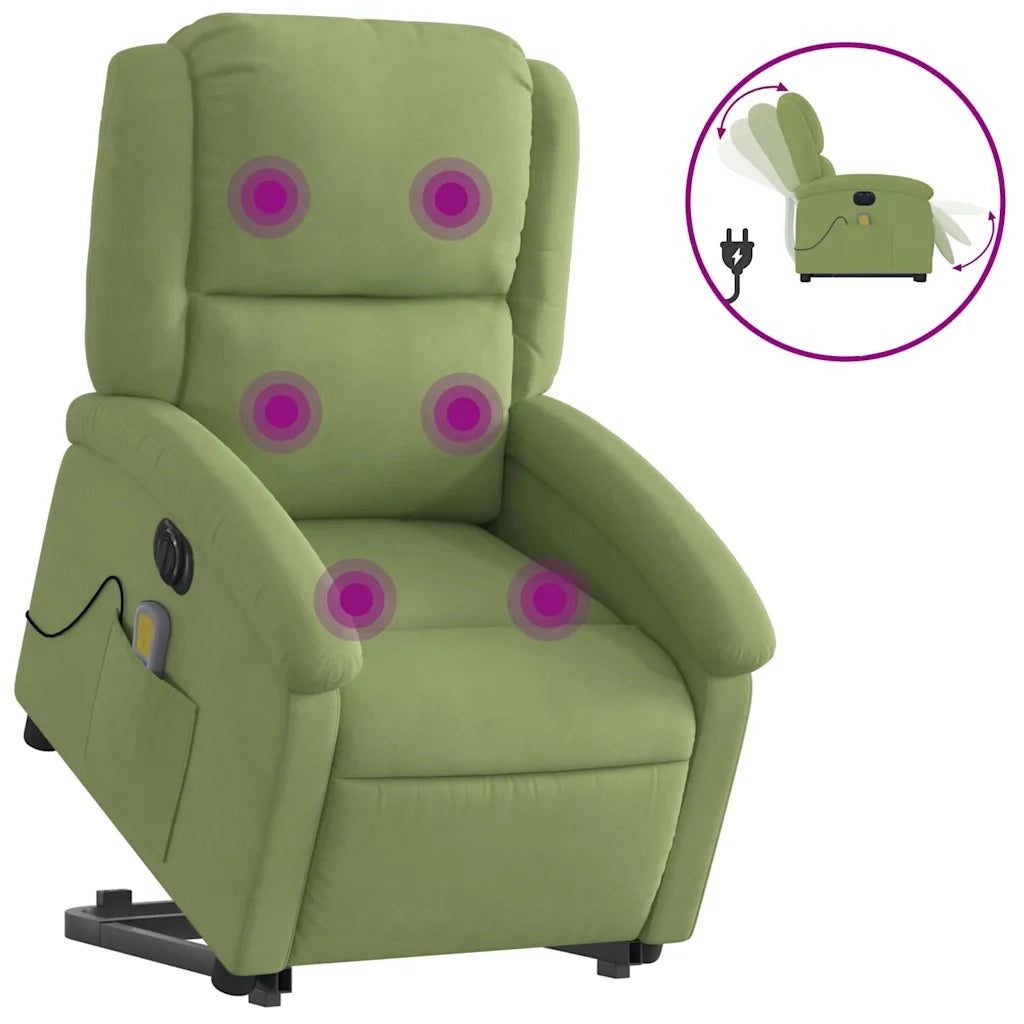 Poltrona Alzapersona Massaggi Elettrica Verde Chiaro Velluto