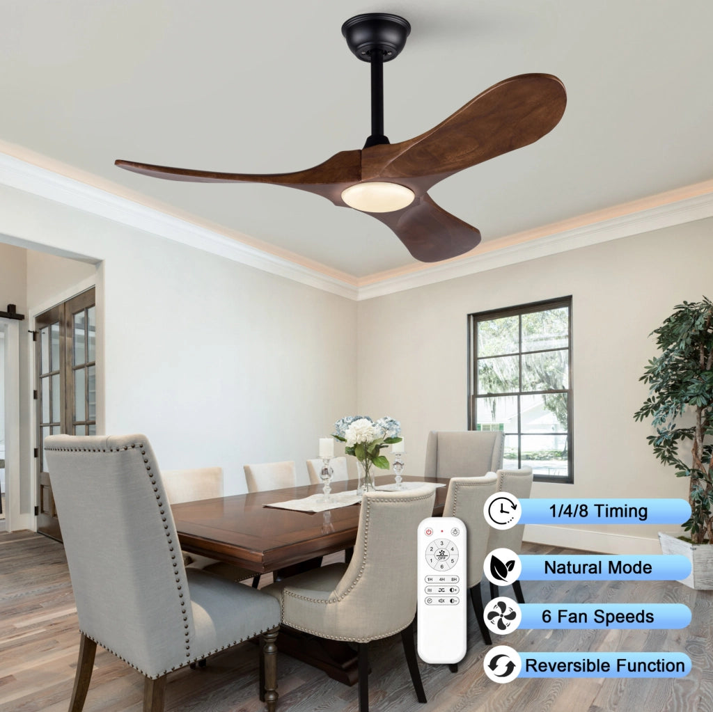 Ventilatore da soffitto 42" con LED dimmerabile e telecomando, nero e noce scuro