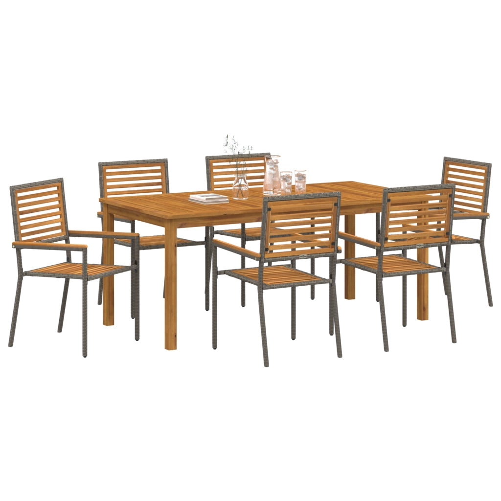 Set da pranzo da giardino 7 pezzi Grigio Polyrattan Acacia