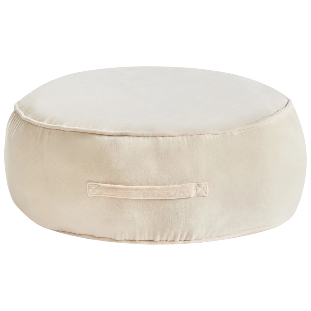 Pouf rotondo moderno in velluto per soggiorno e camera da letto beige chiaro stile glamour