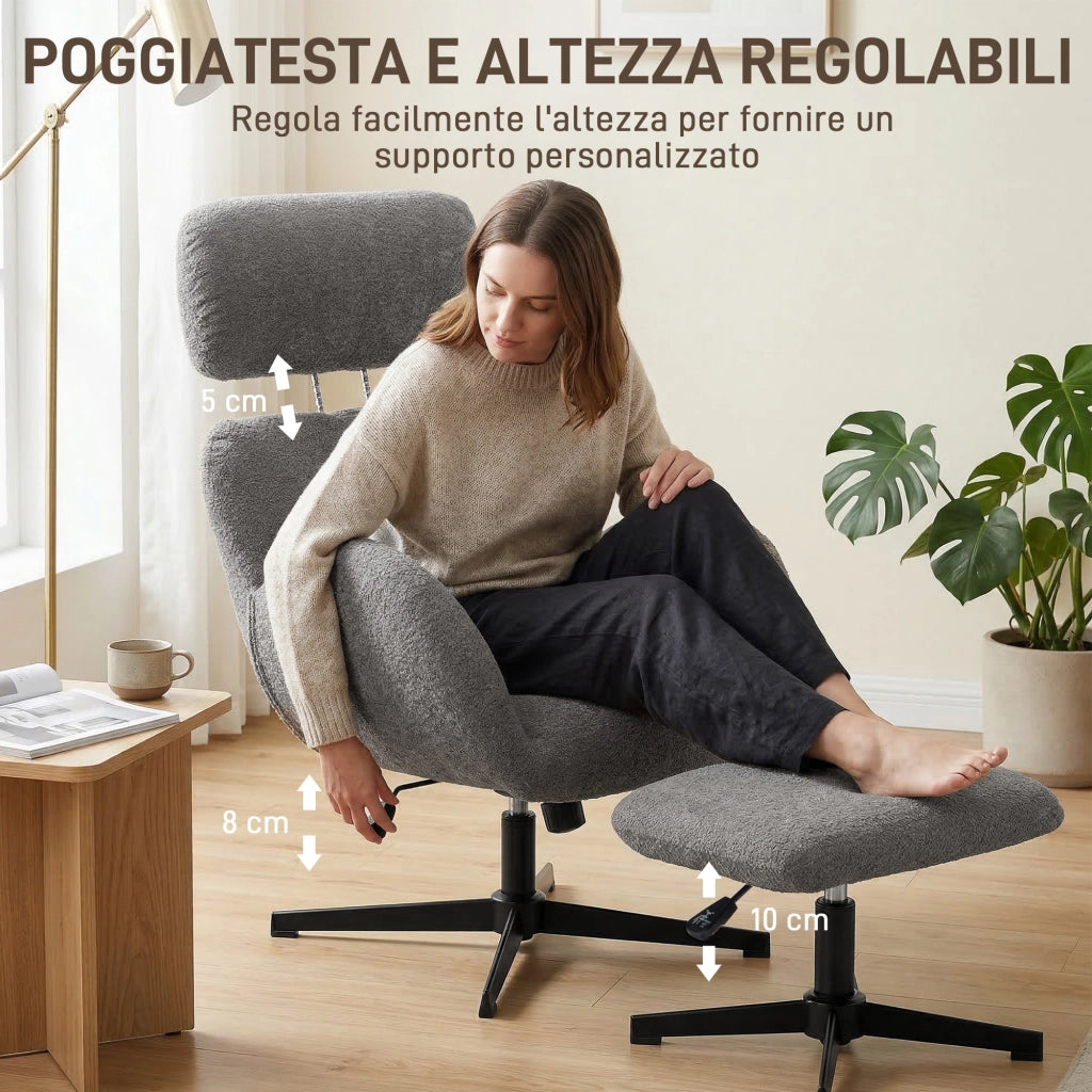 Poltrona Girevole Reclinabile con Poggiapiedi e Poggiatesta ¨C Zephmum ¨C Grigio