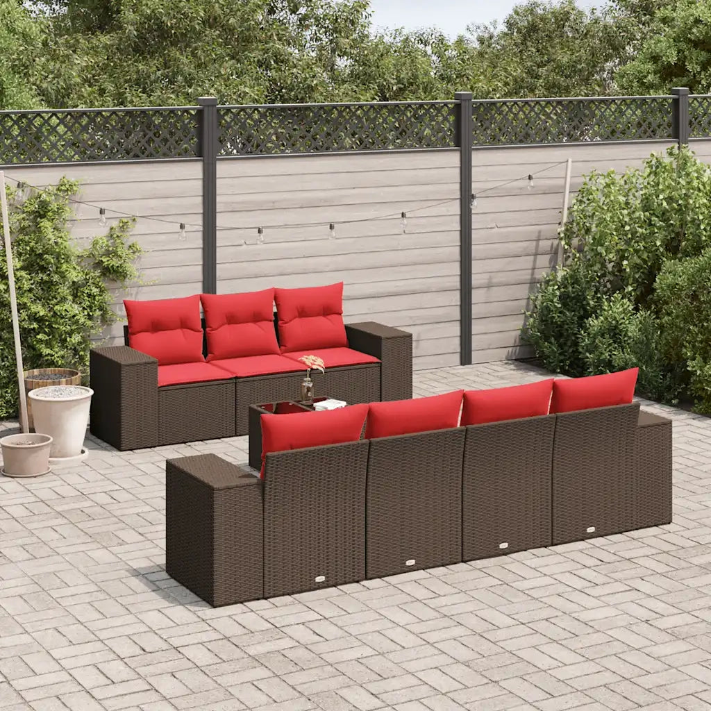 Set Divani da Giardino 8 pz con Cuscini Marrone in Polyrattan 3222333