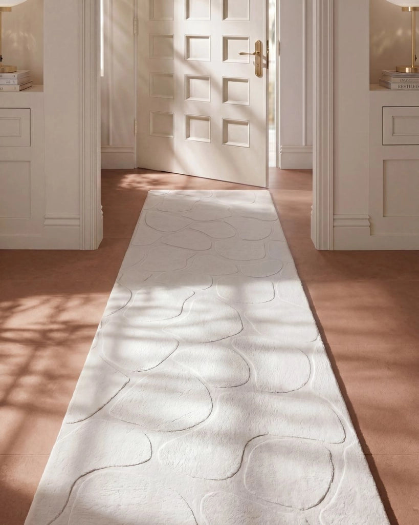 Tappeto decorativo rettangolare in jacquard 80 x 300 cm, bianco sporco design elegante