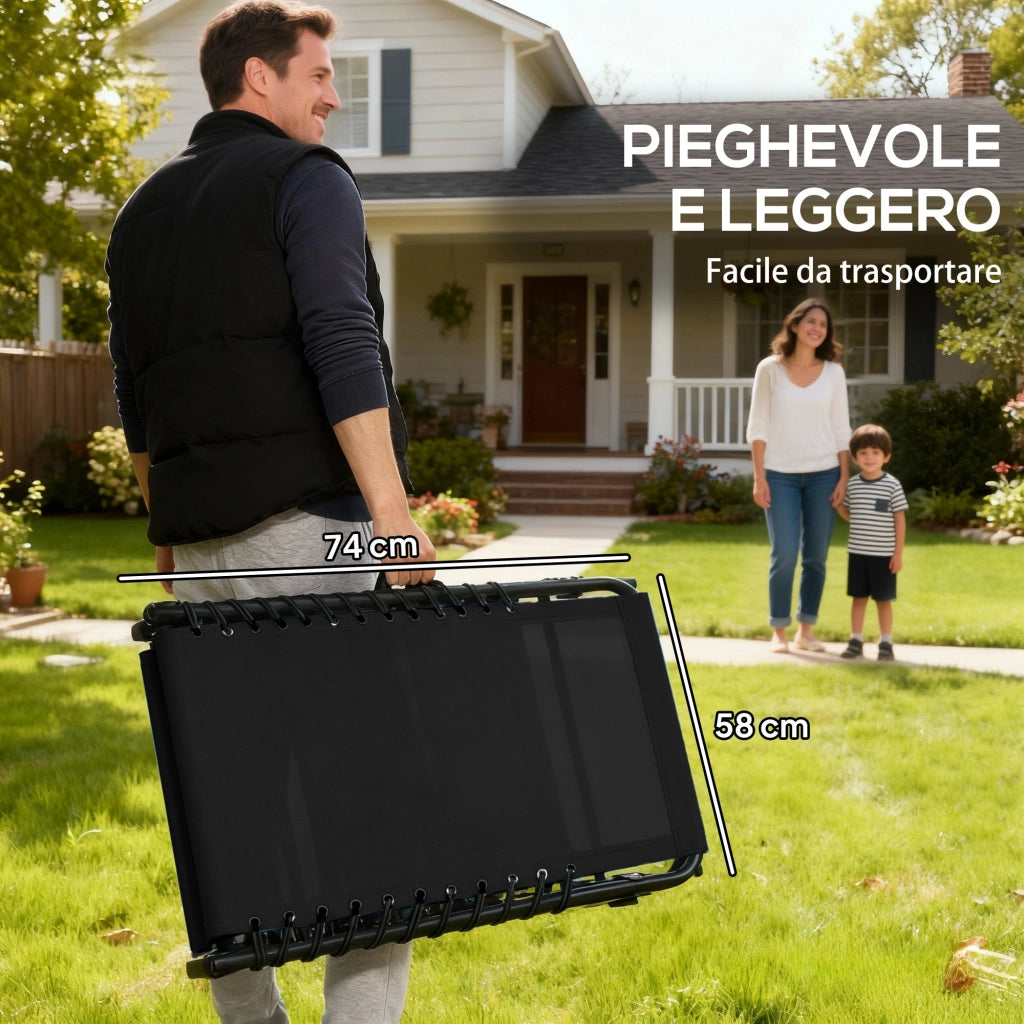 Lettino Prendisole in Acciaio e Tessuto Traspirante ¨C Xylo ¨C Schienale Reclinabile 189x58x30 cm Nero