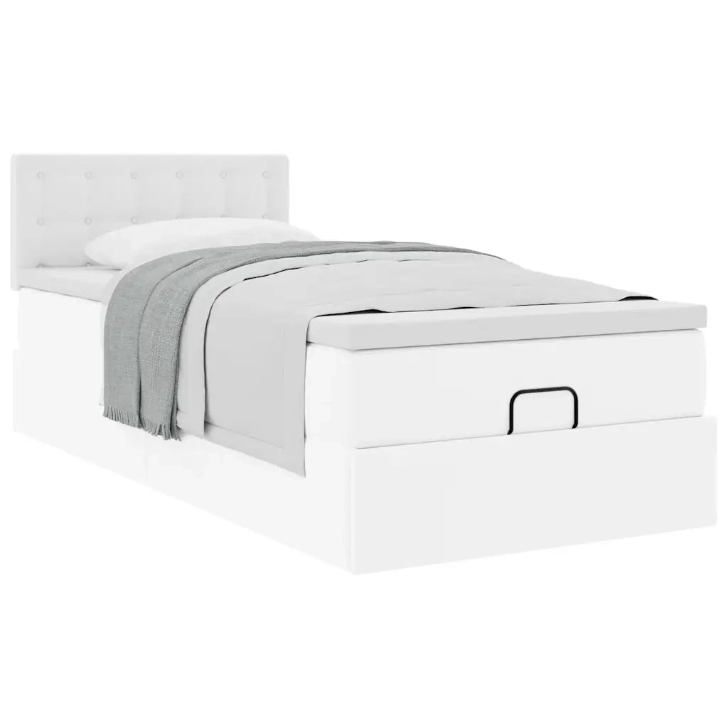 Letto Pouf con Materasso Bianco 90x200 cm Similpelle
