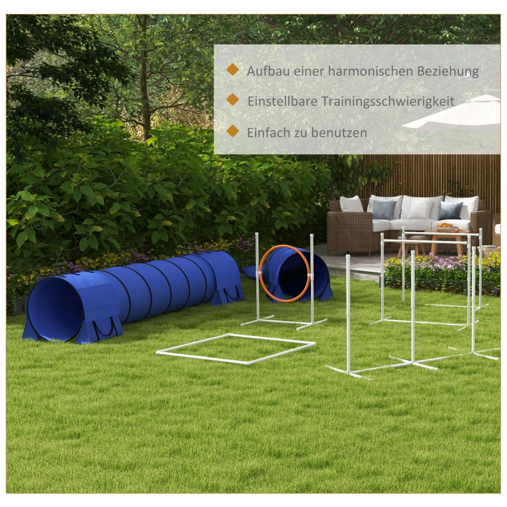 Set Agility per Cani con Tunnel e Ostacoli ¨C zephmum ¨C Blu, Rosso, Bianco, 321x63x93 cm
