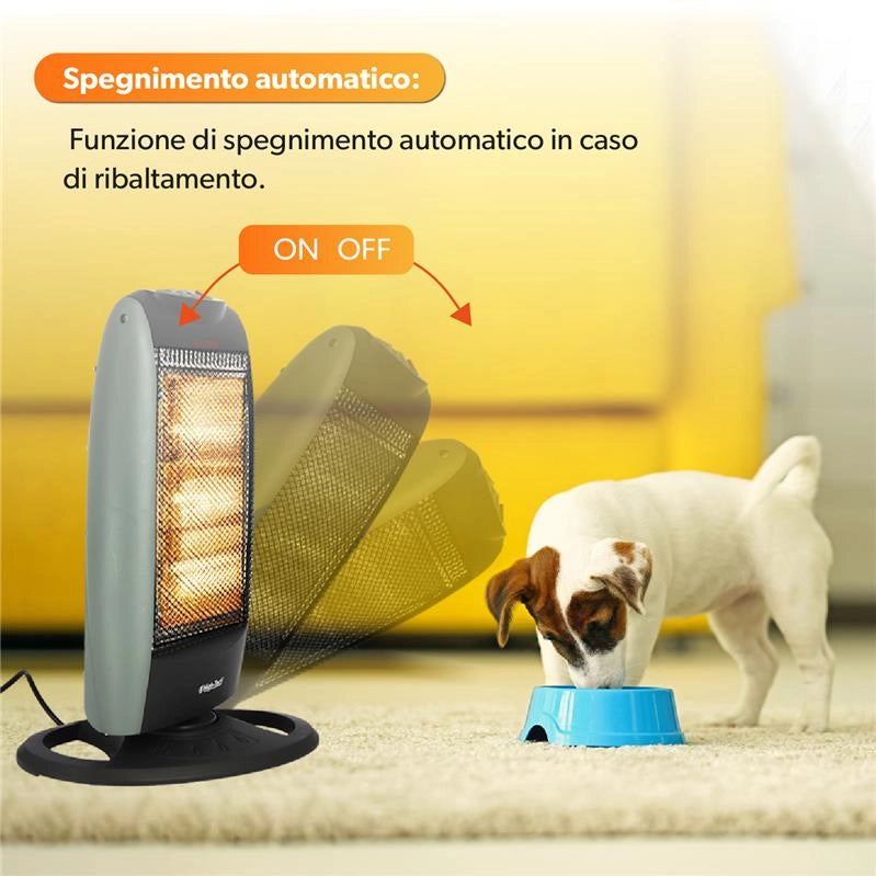 HIGH-TECH STUFA ALOGENA 400-800-1200 W 3 LIVELLI DI POTENZA SPEGNIMENTO AUTOMATICO RUOTA IN 2 DIREZIONI