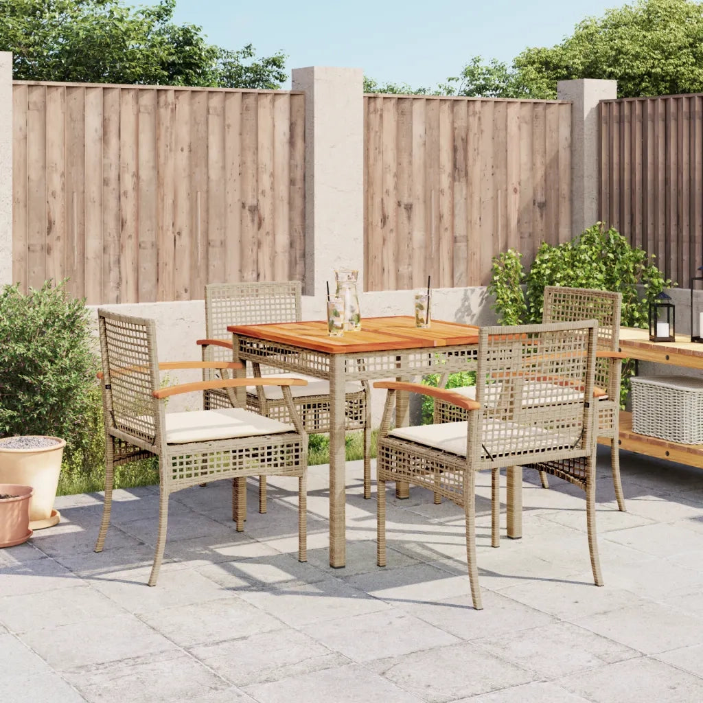 Set da Pranzo da Giardino 5 pz | Set Salotto da Giardino con Cuscini Beige in Polyrattan