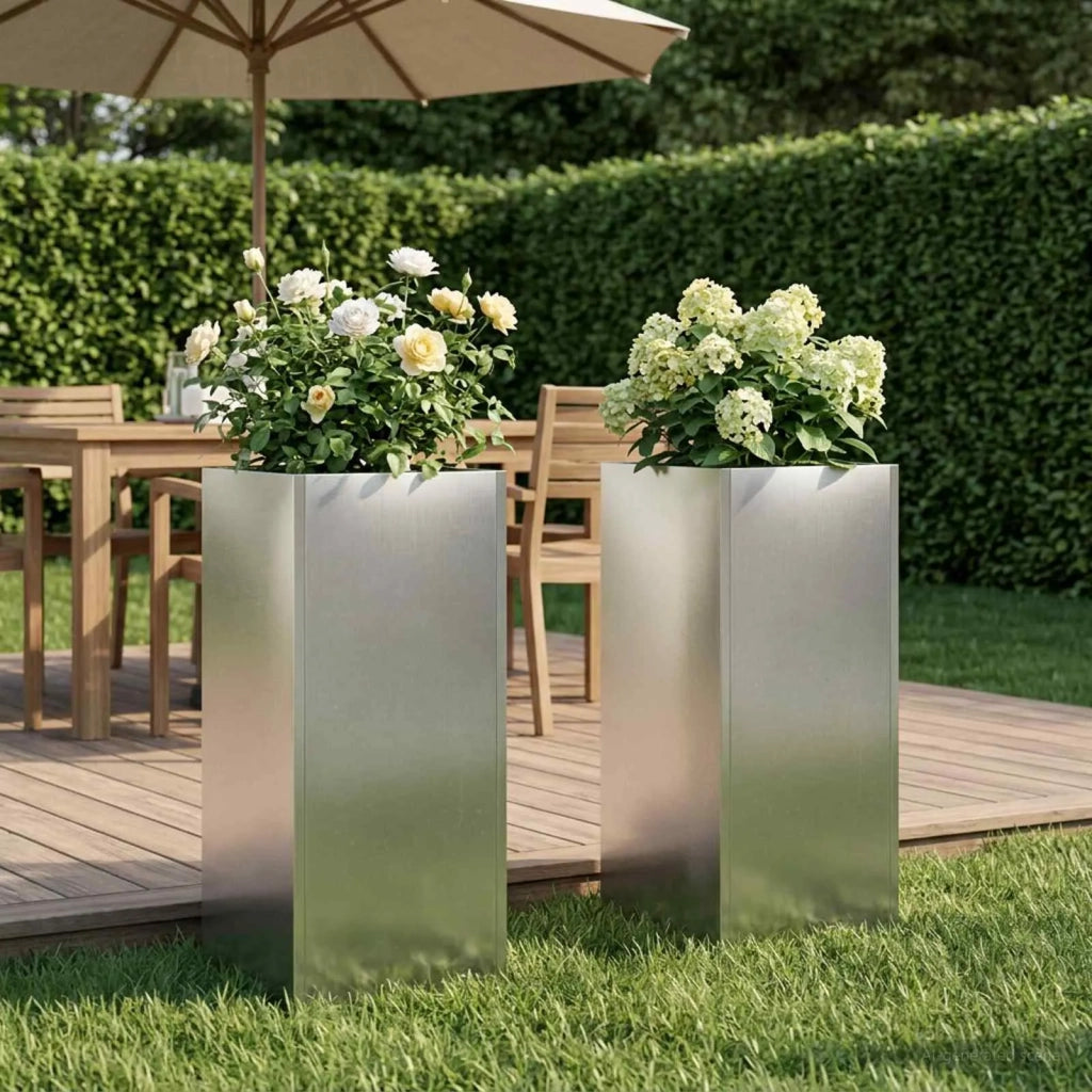 Vaso da giardino 2 pz Argento 20 x 20 x 50 cm Acciaio Inox 8005311