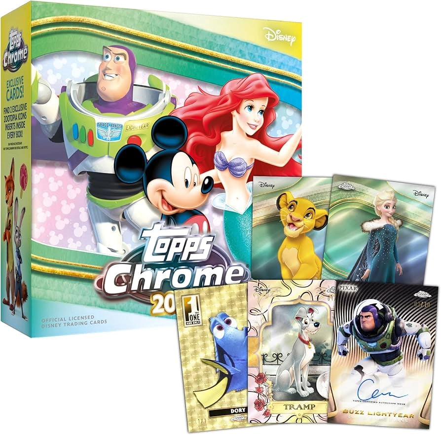 Carte collezionabili Topps Chrome 2025 Disney mega  box da 15 bustine,Eta 6+