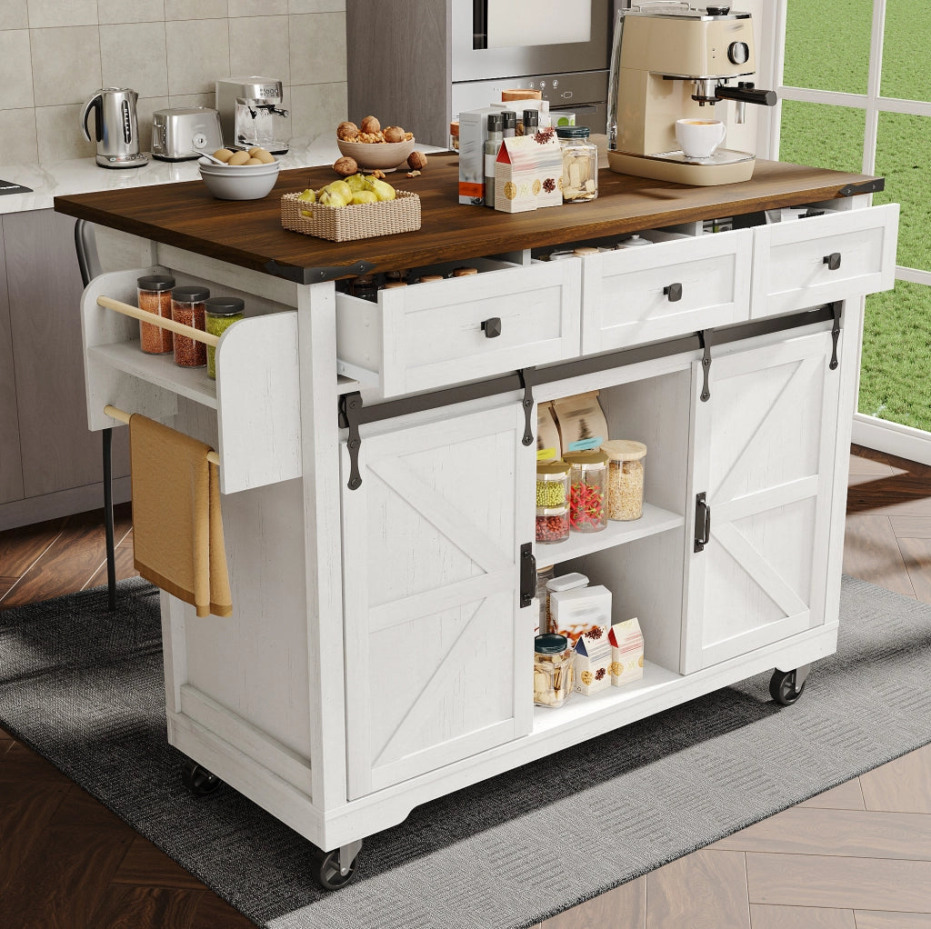 Isola cucina 140x73x94 cm pieghevole e mobile in MDF beige