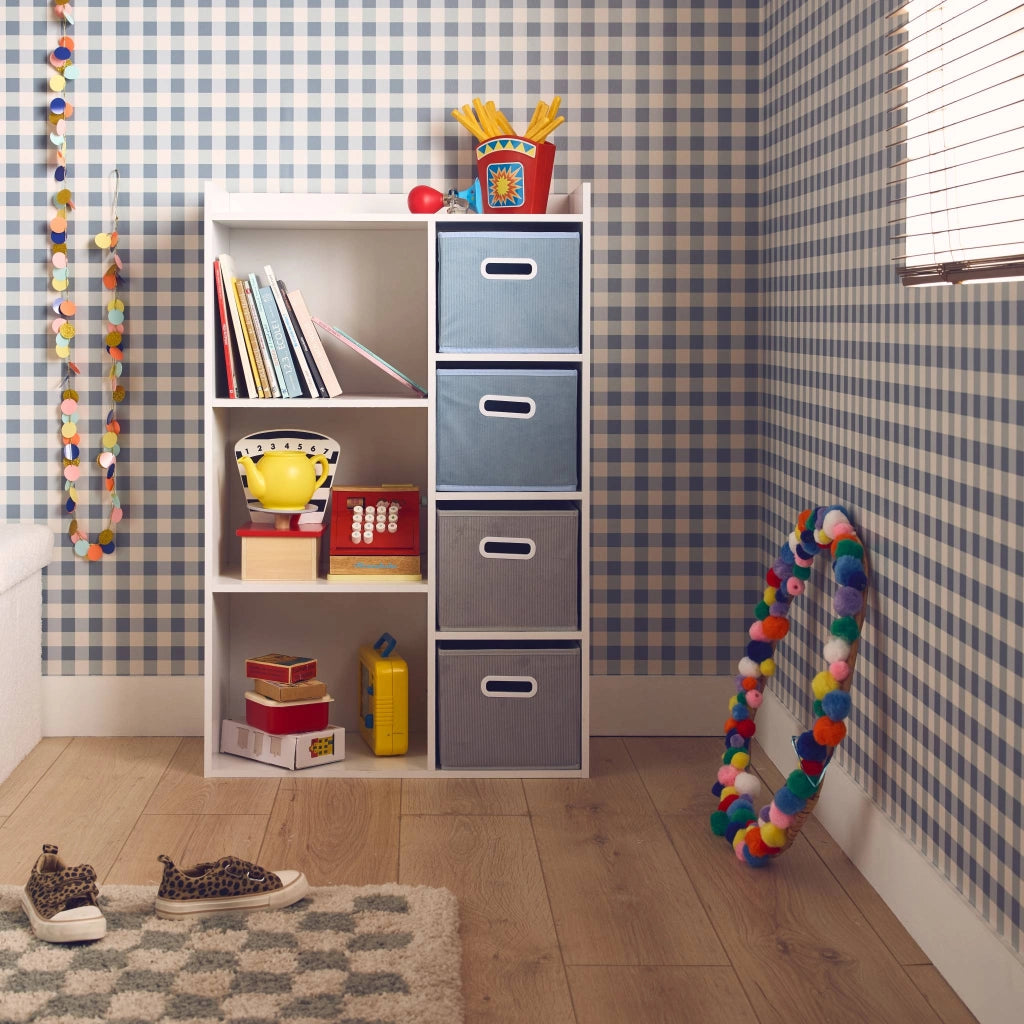 Contenitore per bambini con 4 cestini in velluto, blu