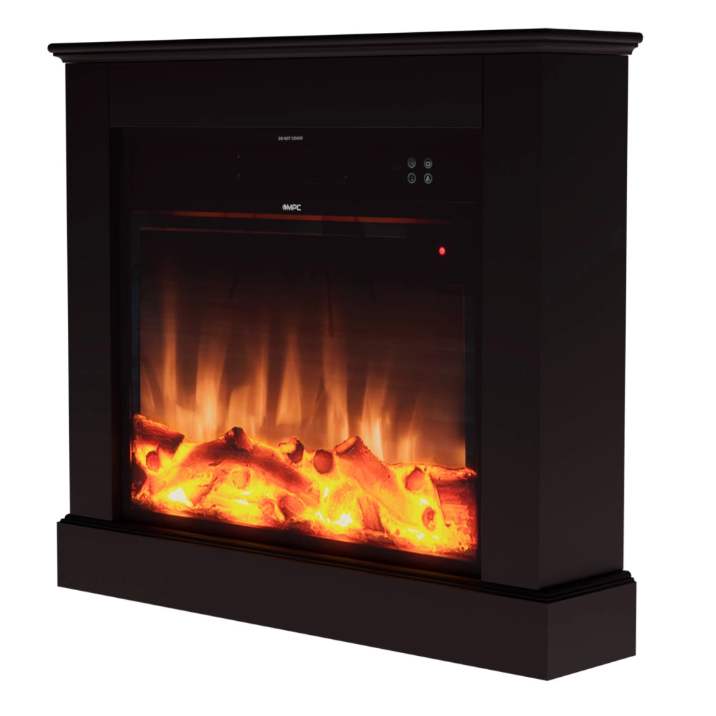 Caminetto Elettrico Mpc Camillo Xxl Nero 75cm Legno Nero 750w1500w Effetto Fiamma Led Realistico Termostato Automatico Modalita Solo Luce Telecomando Incluso Prodotto In Europa