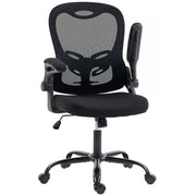 Sedia da ufficio ergonomica in rete con braccioli ribaltabili, altezza regolabile 46,5-56,5 cm e bascula, nera