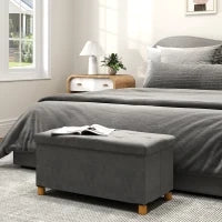 Panca Contenitore Capacità 67 L Rivestita in Velluto Carico 120 kg, 76x38x38 cm Grigio