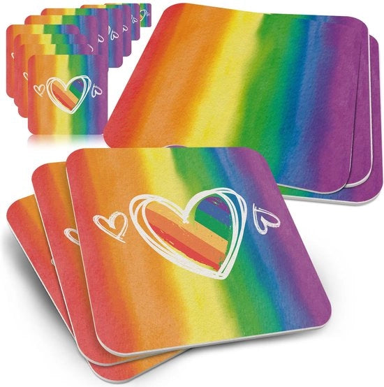 Set di 50 Biereccellen Regenboigio Regalo per Pride - Sostegni per Bicchieri, Bottiglie e Calici - Biereccellen in Cartone Macinato - Bandiera della Pace CSD Pride Amichevole con la Comunità LGBTQ+