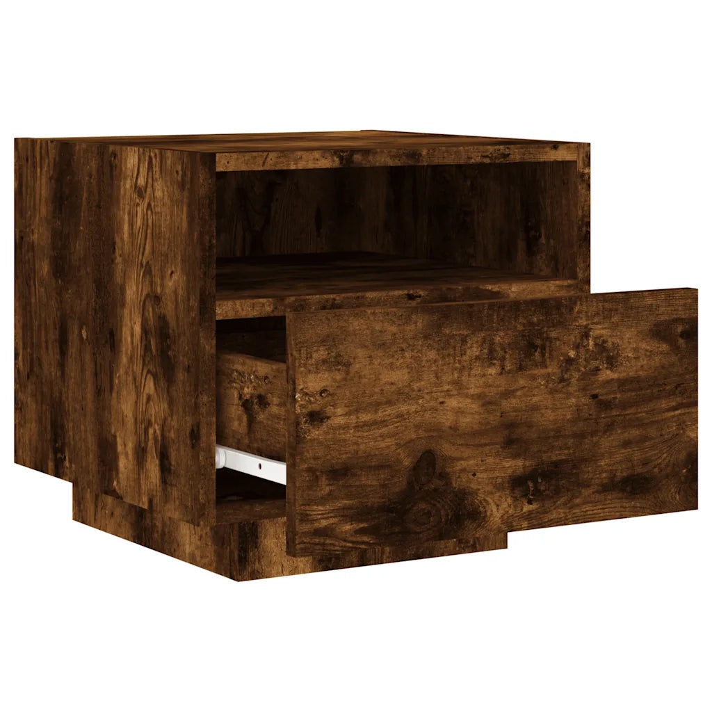 Comodino | Armadio da Notte | Mobiletto da notte con Luci LED Rovere Fumo 40x39x37 cm