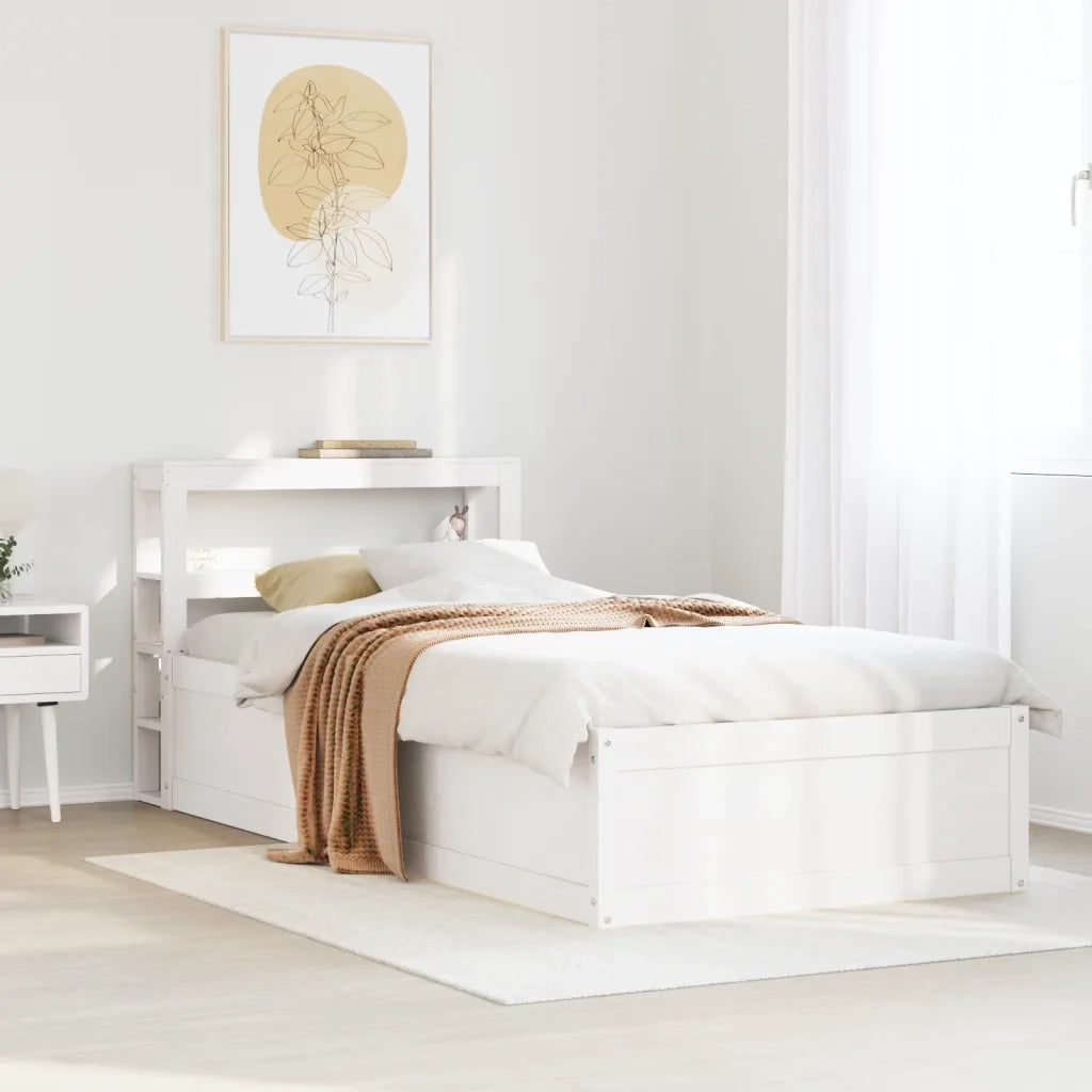 Letto singolo | Letto per adulti | Giroletto con Testiera Bianco 75x190 cm Legno Massello di Pino