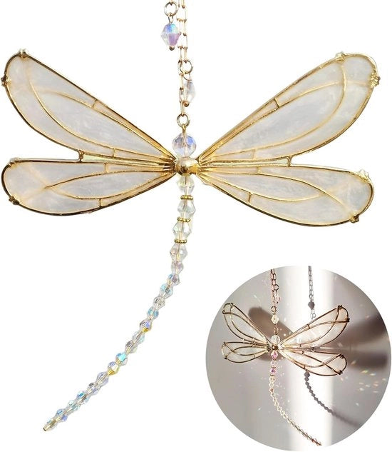 Decorazione per Parete con Design a forma di Libellula e Cristalli Pendenti per un'Atmosfera Elegante in Casa e Giardino