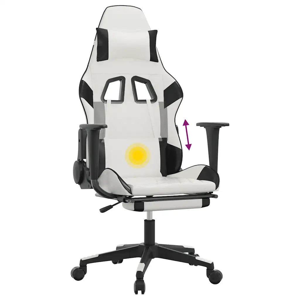 Sedia da Gaming Massaggio Poggiapiedi Bianco e Nero Similpelle 345531