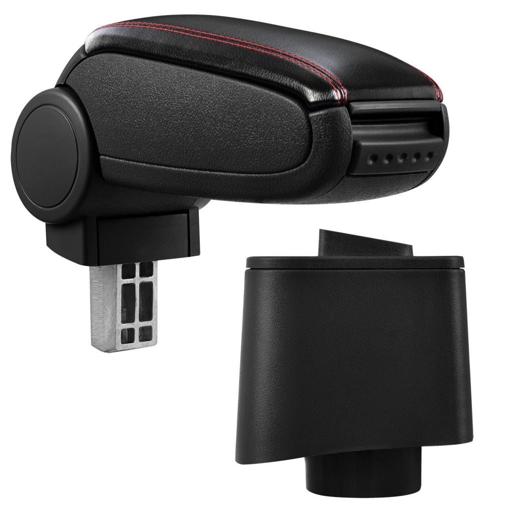 Bracciolo centrale per Volkswagen Polo V (tipo 6R) con scomparto imbottito in similpelle nera con cuciture rosse 03_0000730