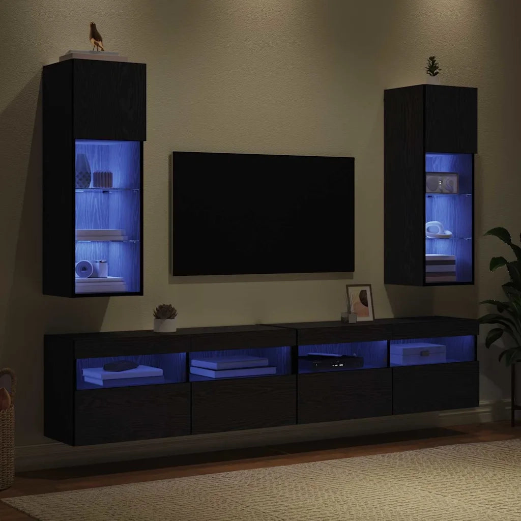 Mobiletti TV a parete 2 pcs Rovere Nero 30,5 x 30 x 90 cm 882953
