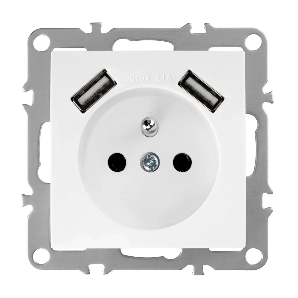 Presa Singola Con Messa A Terra + 2x Usb-a Oste Jnh003-g White