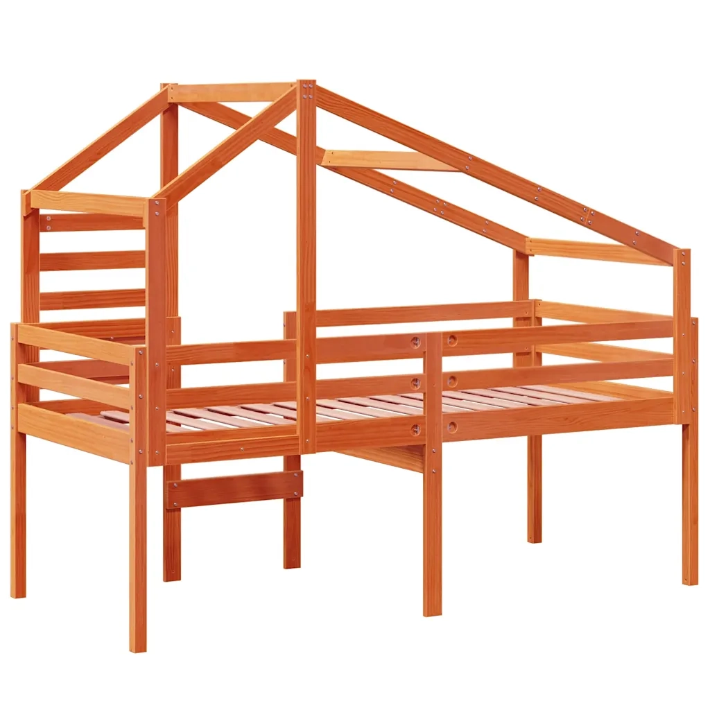 Letto singolo | Letto per adulti | Letto a Soppalco con Tetto Cera 80x200 cm in Legno di Pino