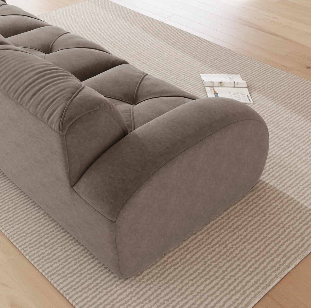 Divano modulare a U 4 posti in ciniglia taupe con 2 pouf HOMVRA