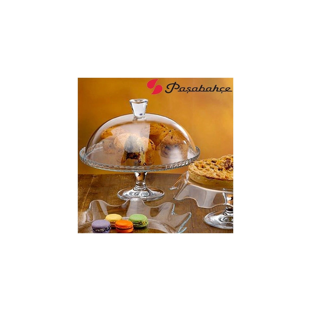 Trade Shop - Vassoio Alzatina Per Torta In Vetro Cupola Da 32 Cm Con Piede Set Patisserie -
