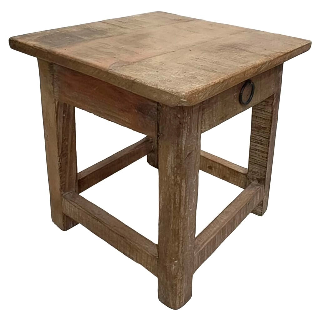 Sgabello con cassetto in legno con finitura artigianale marrone 25x25x29 h cm